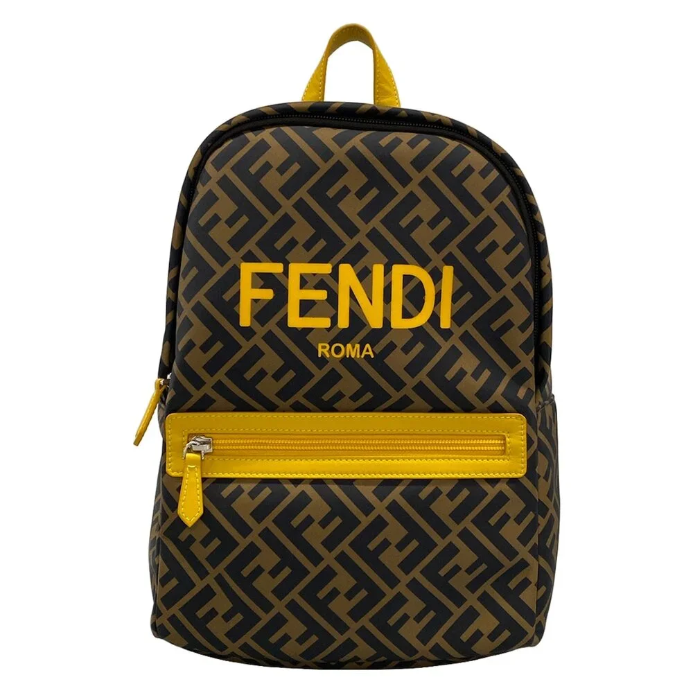 Fendi Zucca Backpack 8BZ040 Brown Black Yellow Nylon Leather